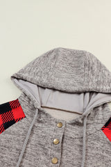 Plaid Half Snap Long Sleeve Hoodie