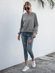 Lace-Up Round Neck Long Sleeve Sweatshirt