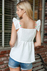 Embroidered Contrast Square Neck Tank