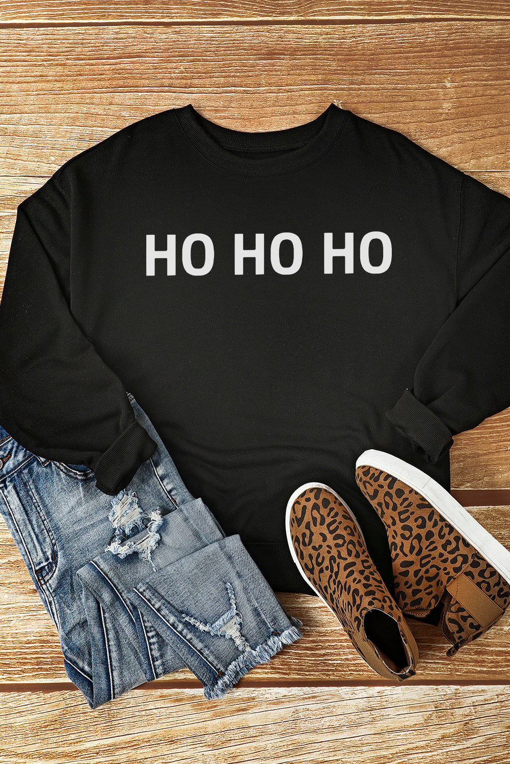 HO HO HO Graphic  Round Neck Sweatshirt