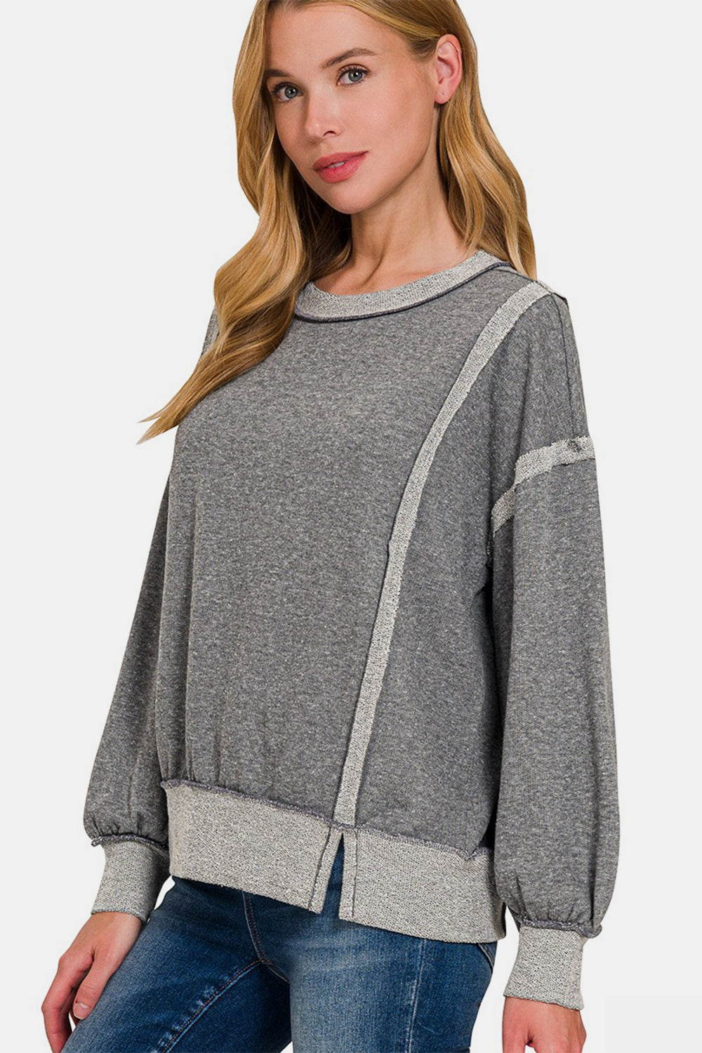 Zenana Washed Exposed-Seam Sweatshirt