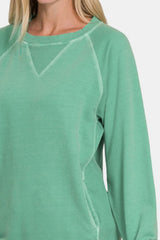 Zenana Pocketed Round Neck Long Sleeve Sweatshirt