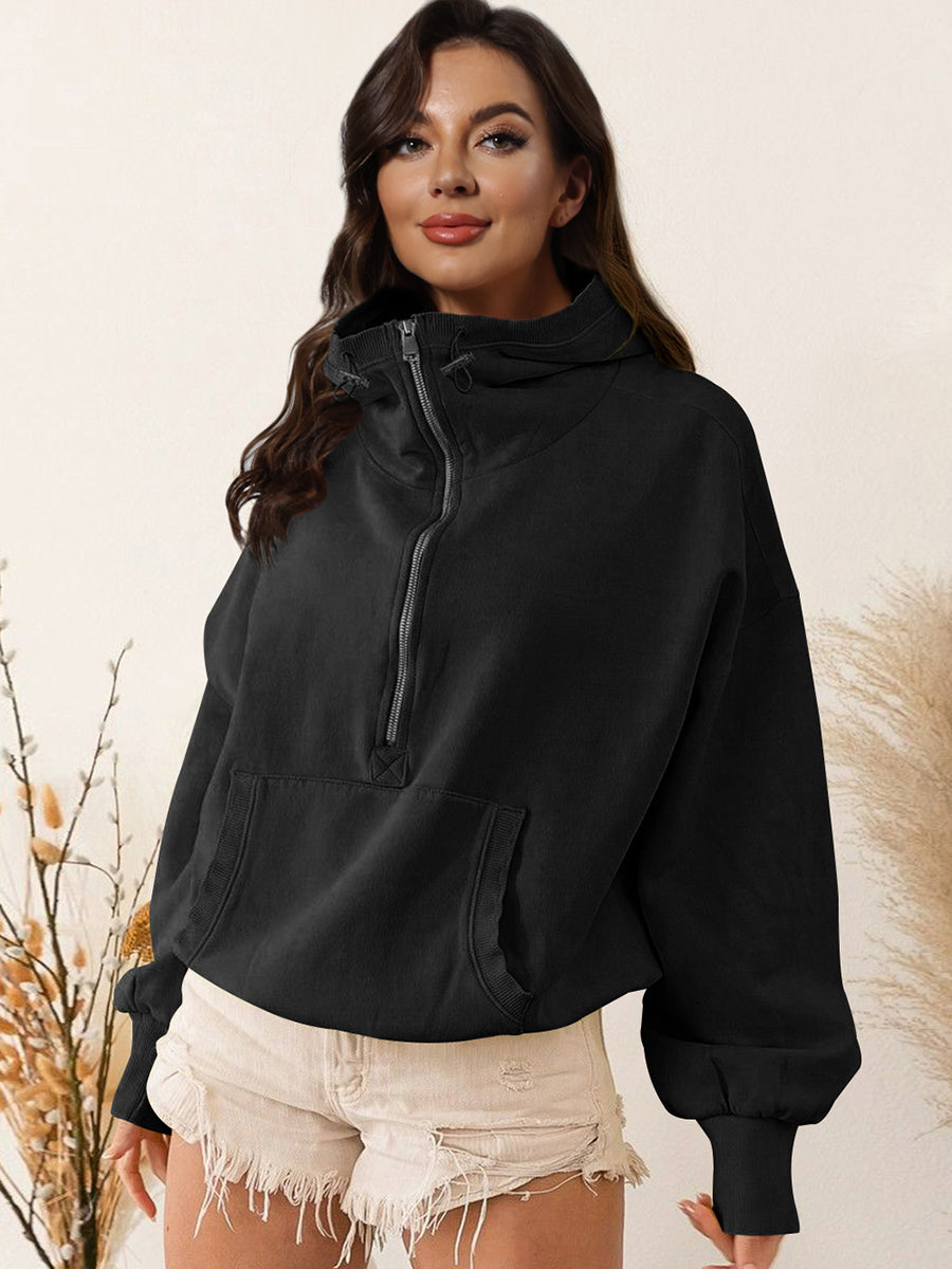 Zip-Up Dropped Shoulder Hoodie