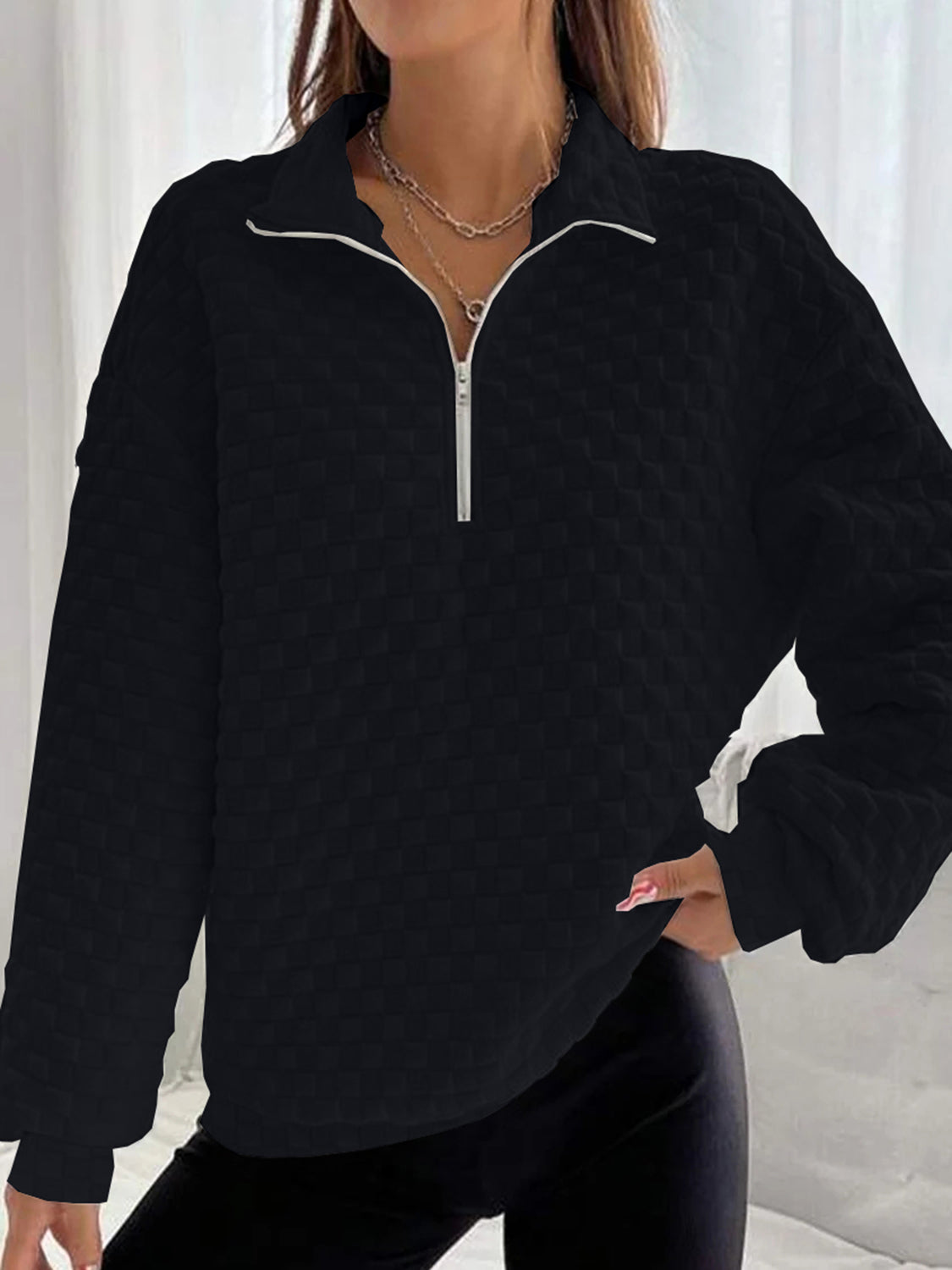 Half Zip Collared Neck Sweatshirt