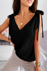 Tie-Shoulder V-Neck Satin Tank Top