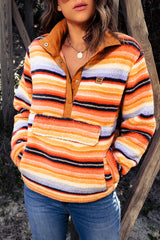 Multicolored Stripe Quarter Snap Fleece Sweatshirt