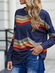 Striped Dropped Shoulder Slit Sweatshirt