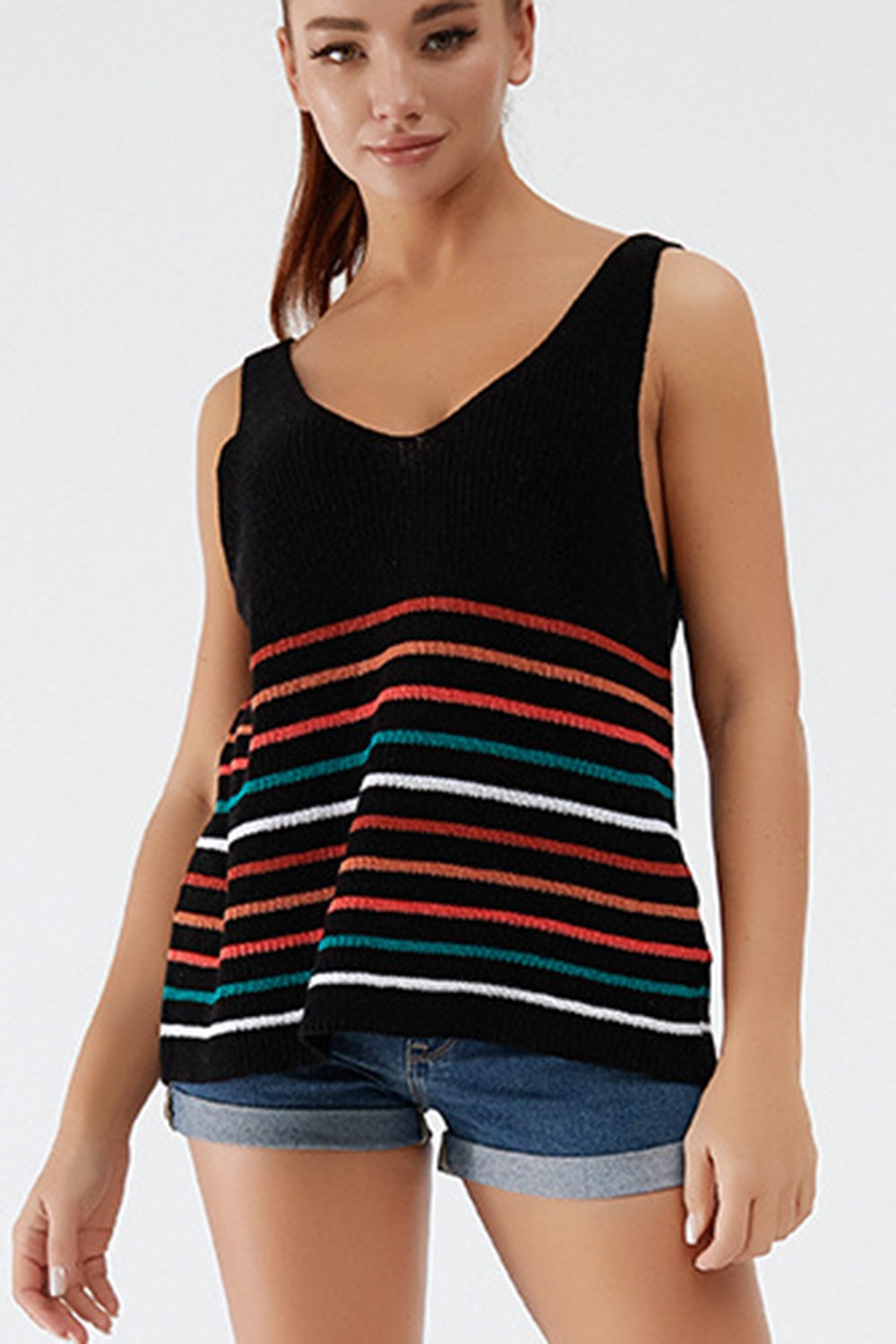 Striped V-Neck Wide Strap Tank