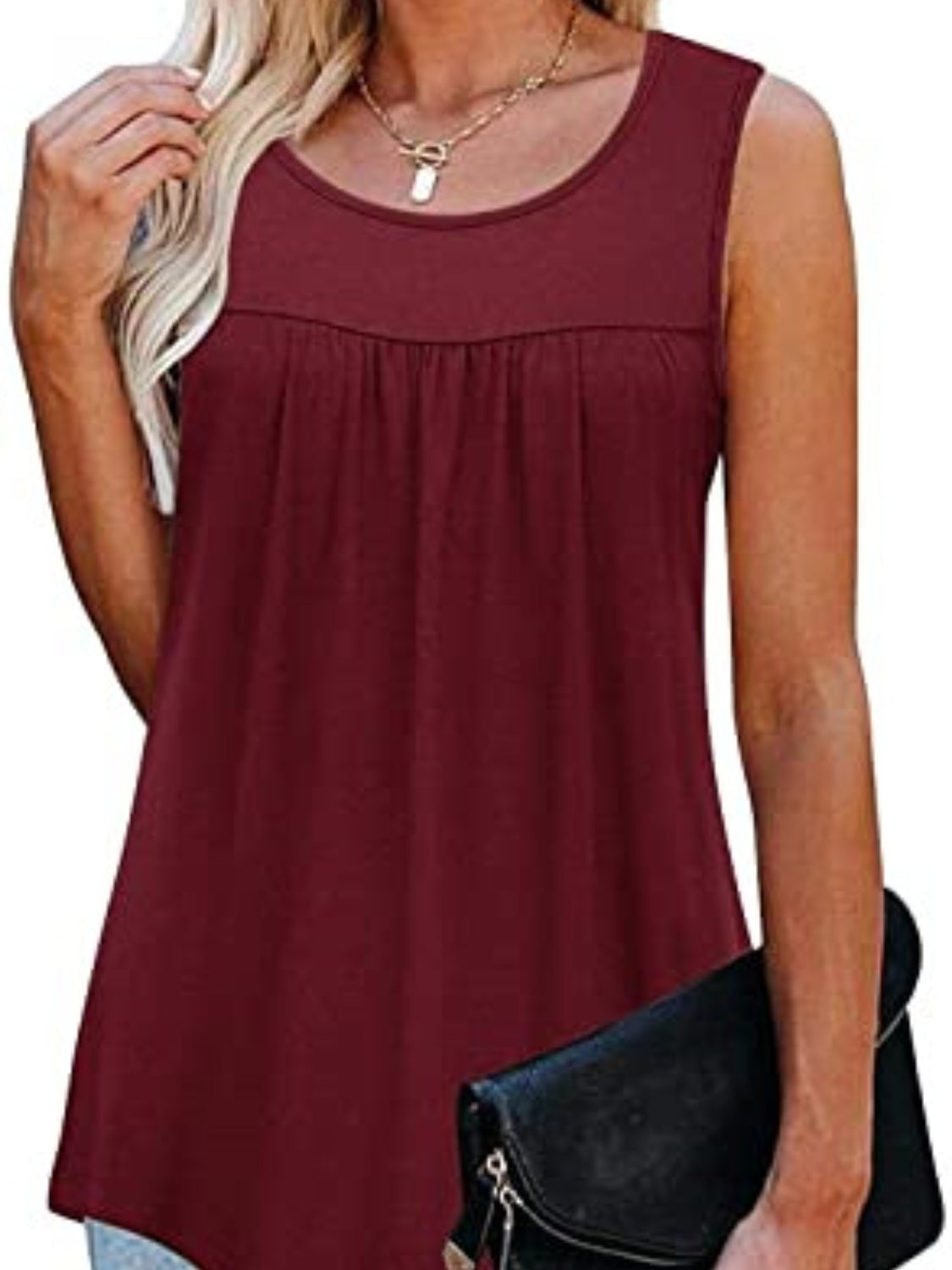 Round Neck Wide Strap Ruched Tank