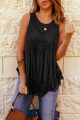 Lace Detail Button Back Sleeveless Top