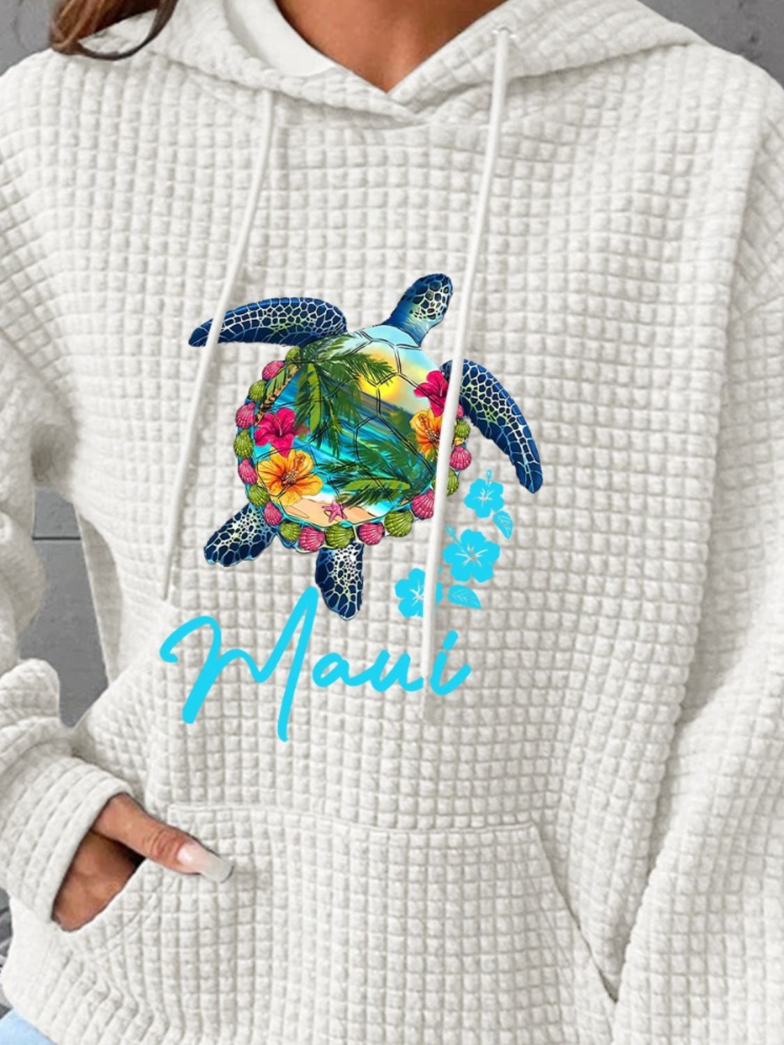 Full Size Turtle Graphic Drawstring Hoodie