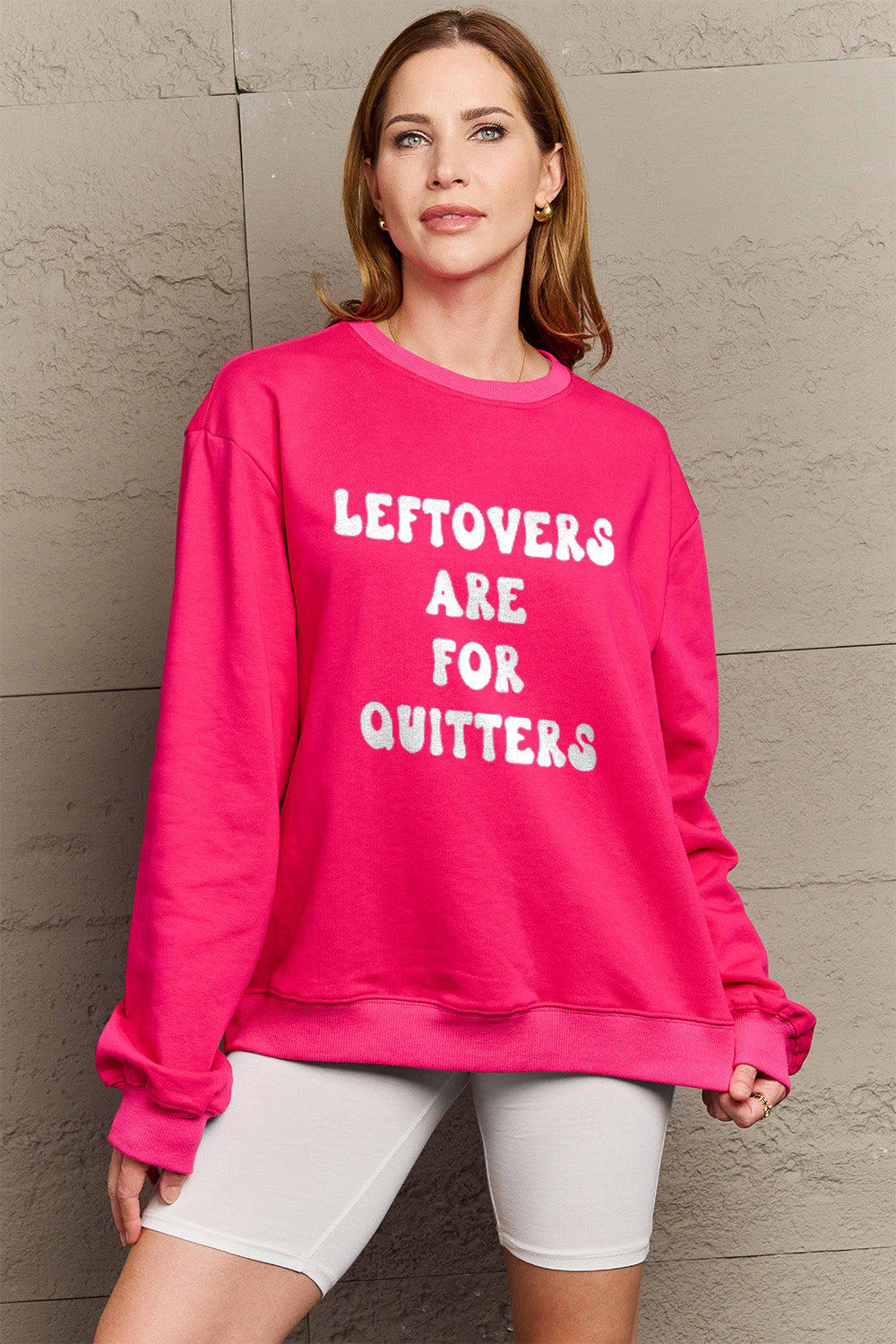 Simply Love Full Size LEFTOVERS ARE FOR QUITTERS Graphic Sweatshirt