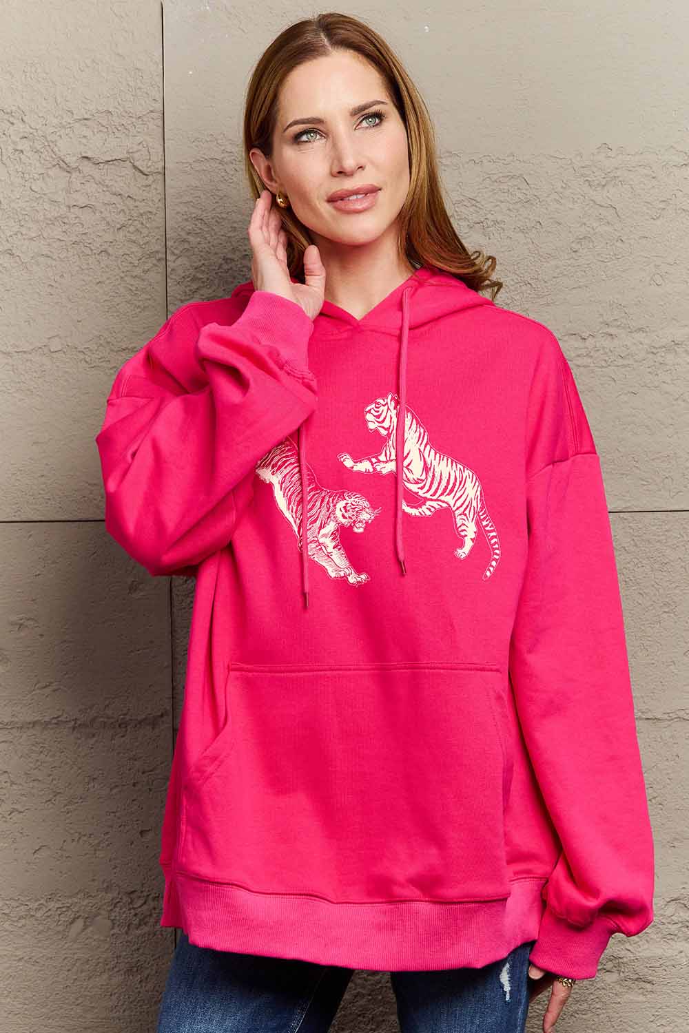 Simply Love Simply Love Full Size Dropped Shoulder Tiger Graphic Hoodie