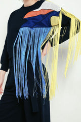 Fringe Contrast Round Neck Sweatshirt