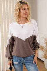 Contrast Round Neck Lantern Sleeve Sweatshirt