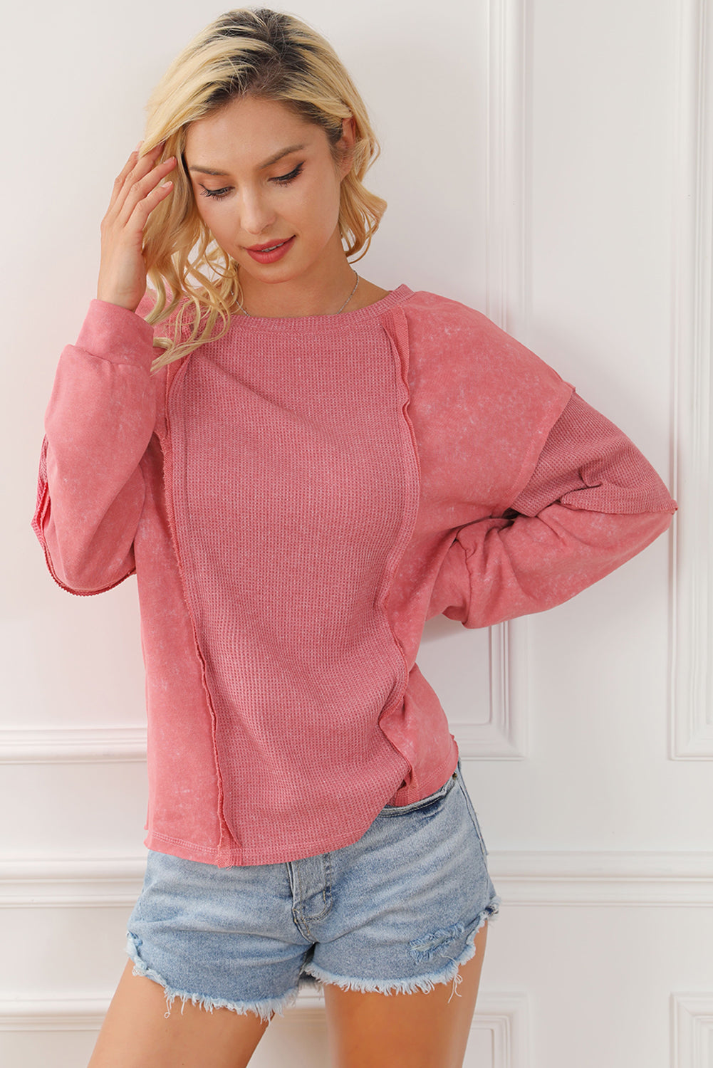 Mineral Wash Patchwork Exposed Seam Sweatshirt