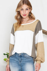 Color Block Exposed Seam Boat Neck Sweatshirt