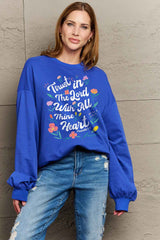 Simply Love Full Size Flower Slogan Graphic Sweatshirt