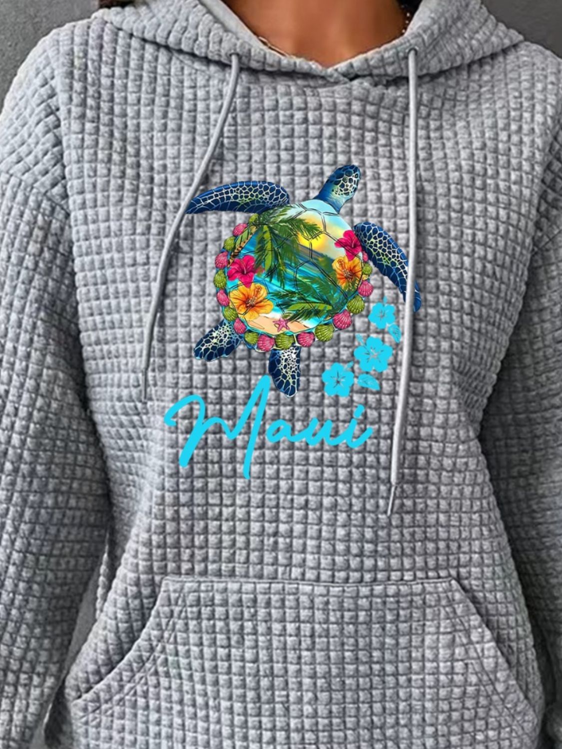 Full Size Turtle Graphic Drawstring Hoodie