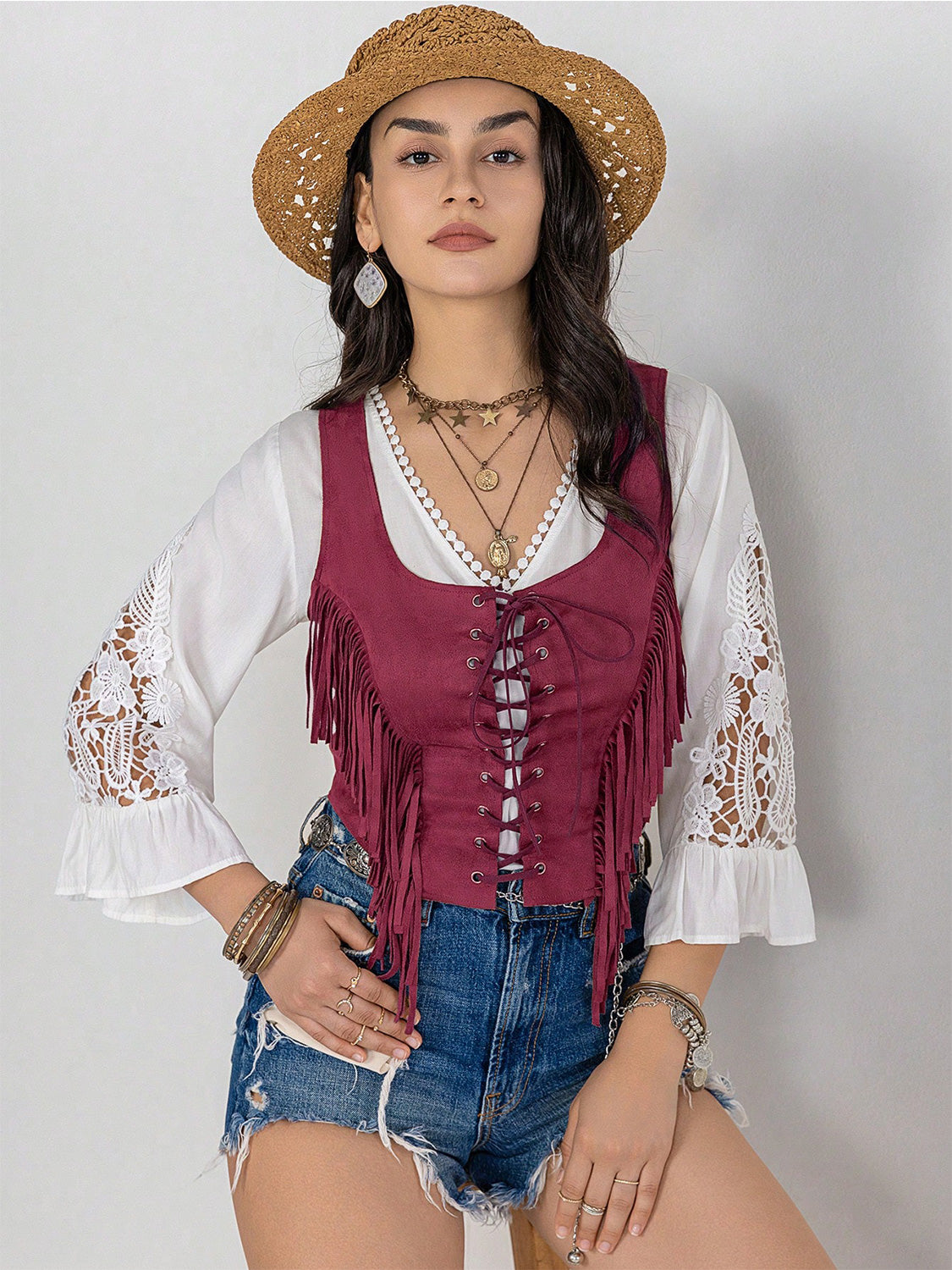 Fringe Lace-Up Vest