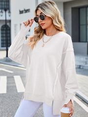 Exposed Seam High-Low Round Neck Sweatshirt