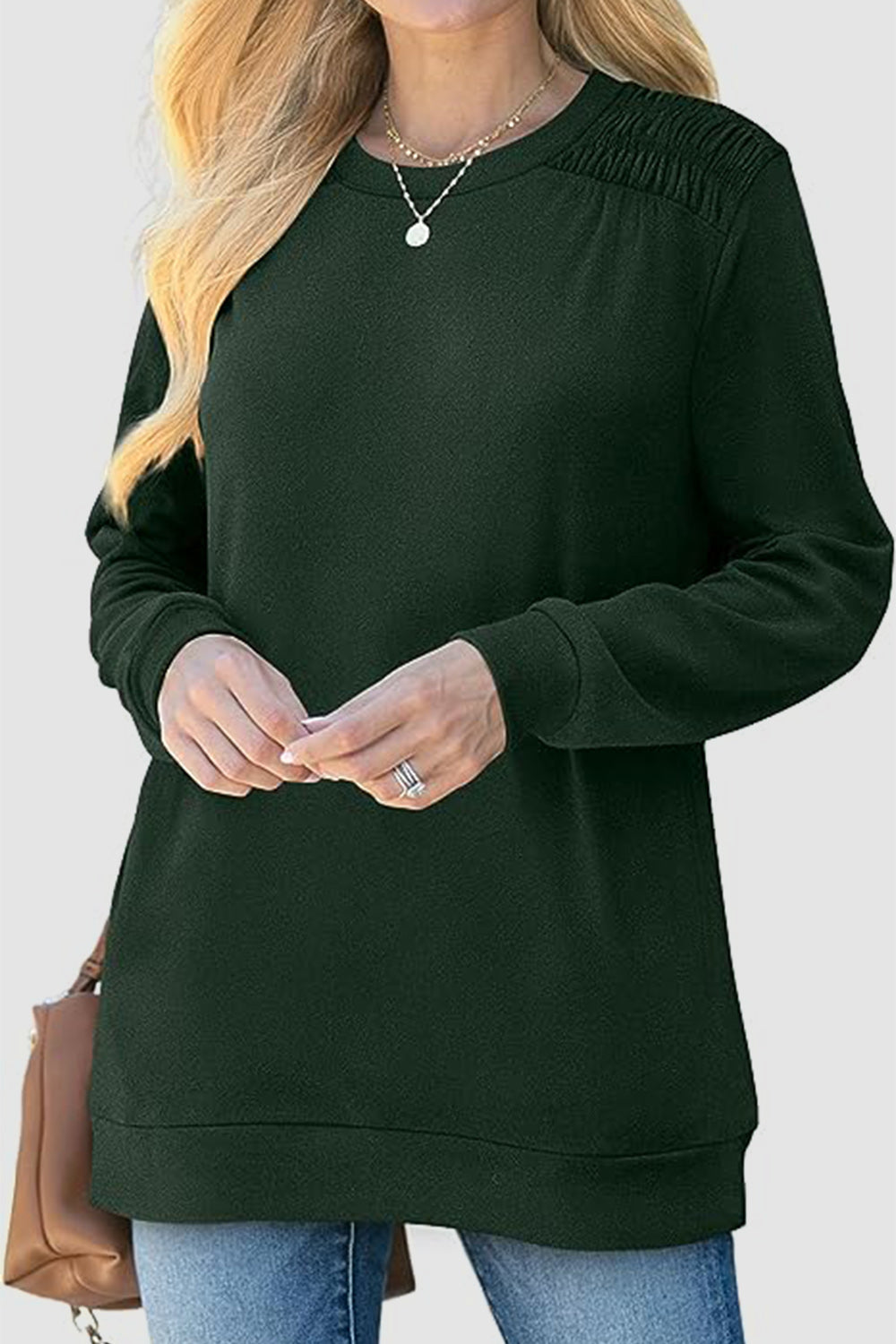 Ruched Round Neck Sweatshirt