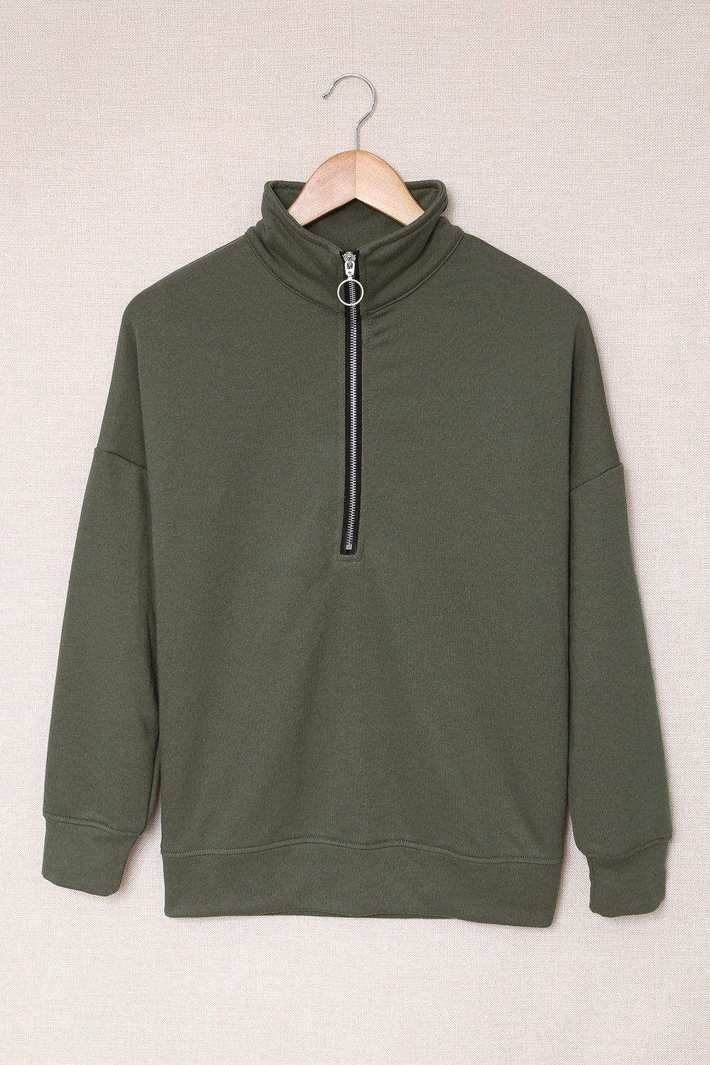 Half Zip Dropped Shoulder Long Sleeve Sweatshirt