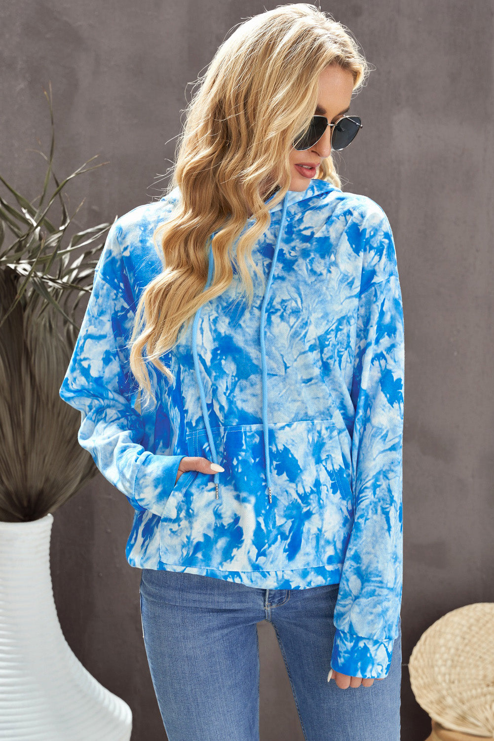 Tie-Dye Drawstring Hoodie with Pocket