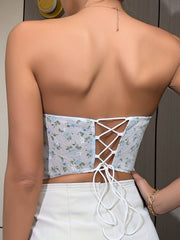 Floral Lace-Up Strapless Bustier