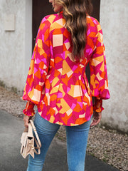 Printed Button-Up Lantern Sleeve Shirt