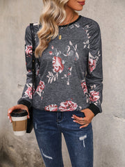 Floral Round Neck Raglan Sleeve Sweatshirt