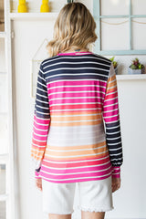 Gradient Striped Long Sleeve V-Neck Top