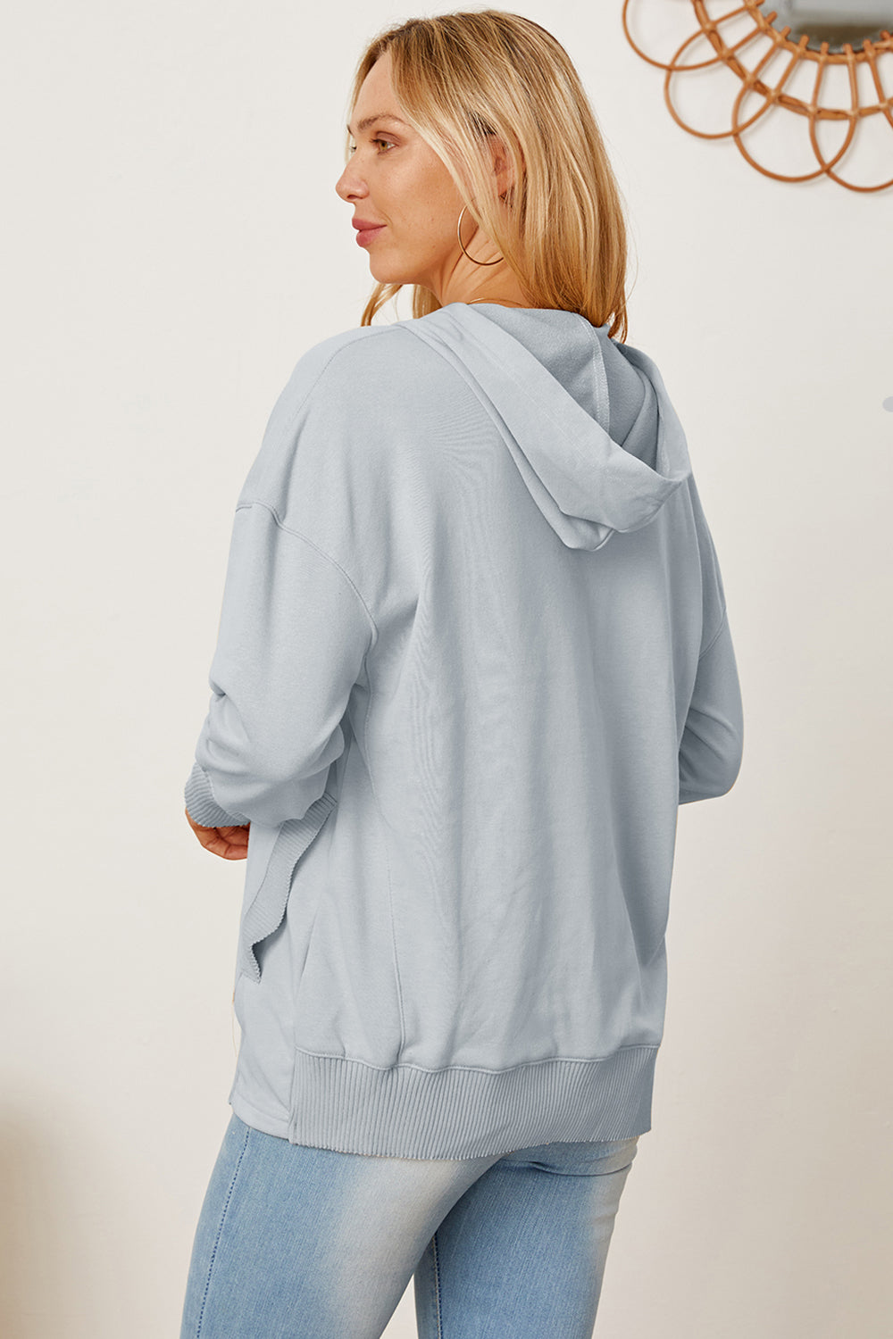 Half Snap Dropped Shoulder Hoodie