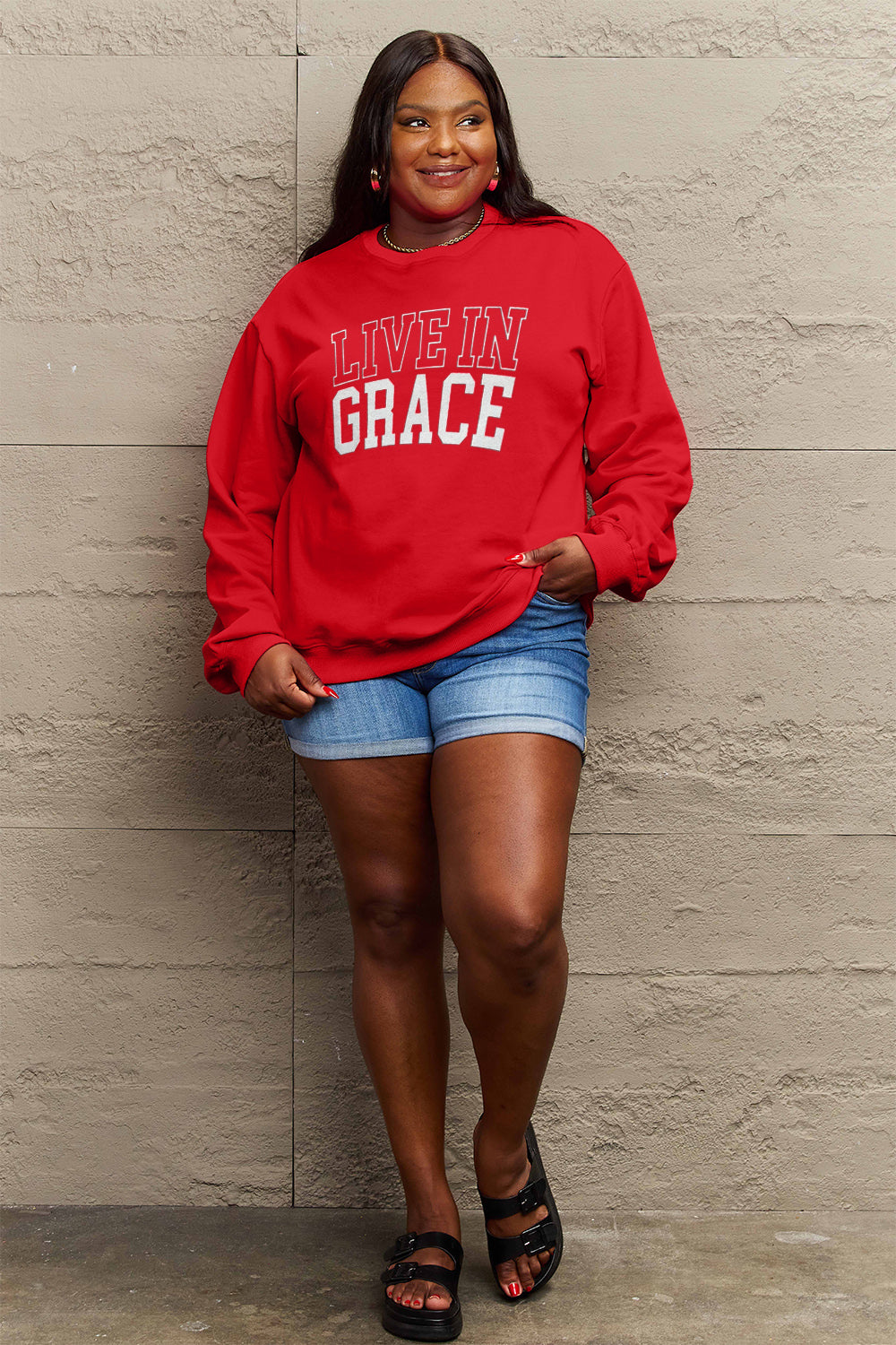 Simply Love Full Size LIVE IN GRACE Graphic Sweatshirt