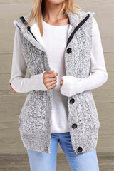 Button and Zip Closure Hooded Sweater Vest