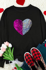 Heart Sequin Round Neck Dropped Shoulder Sweatshirt