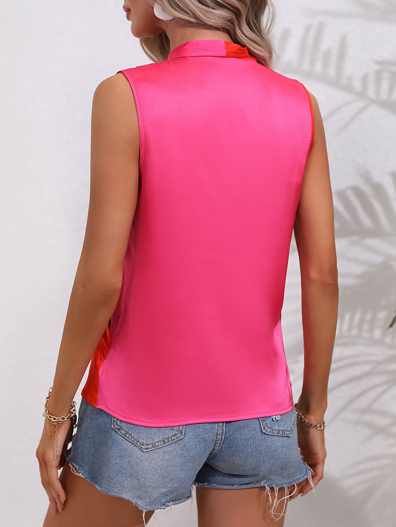 Two-Tone Surplice Neck Satin Tank