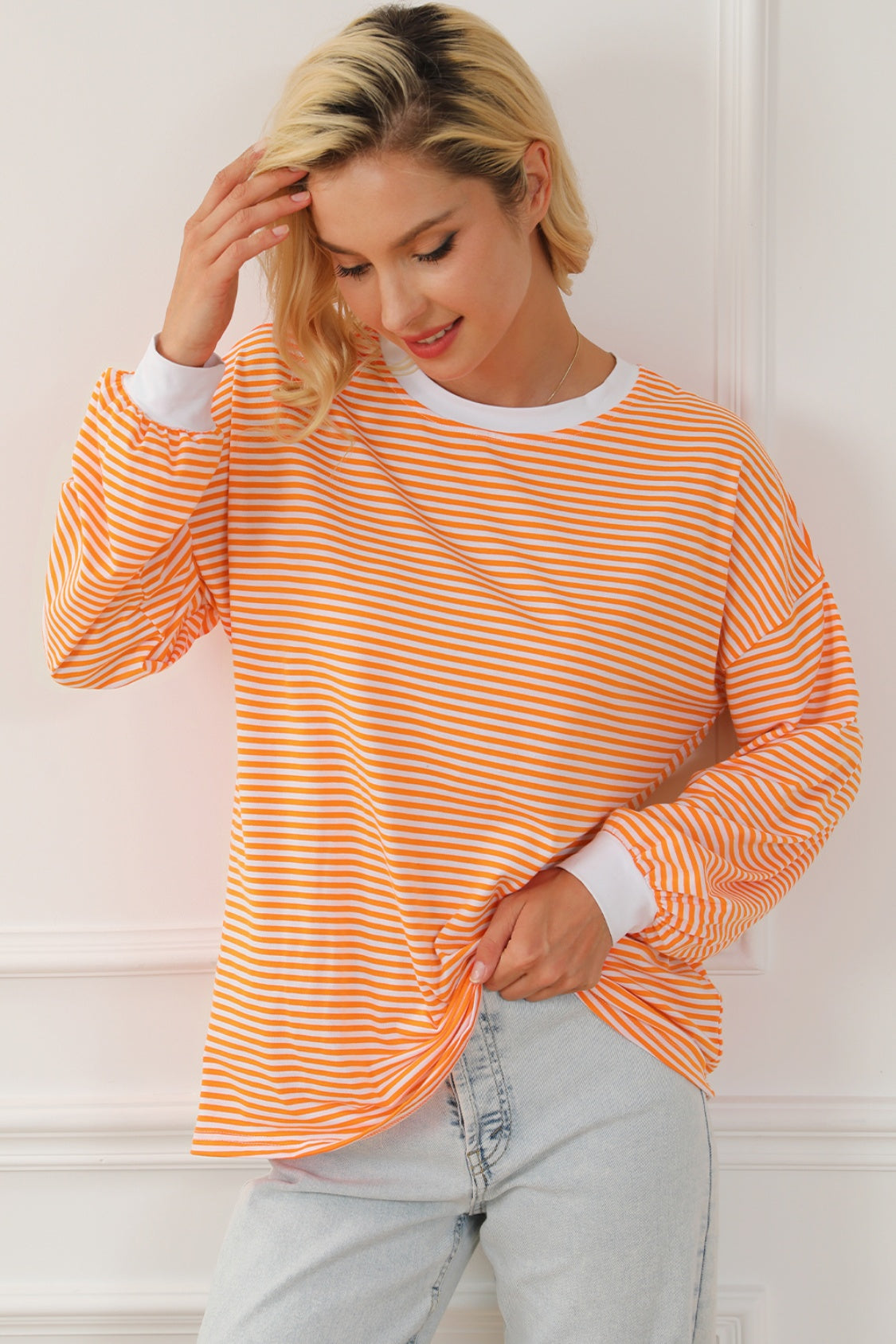 Striped Round Neck Long Sleeve Sweatshirt