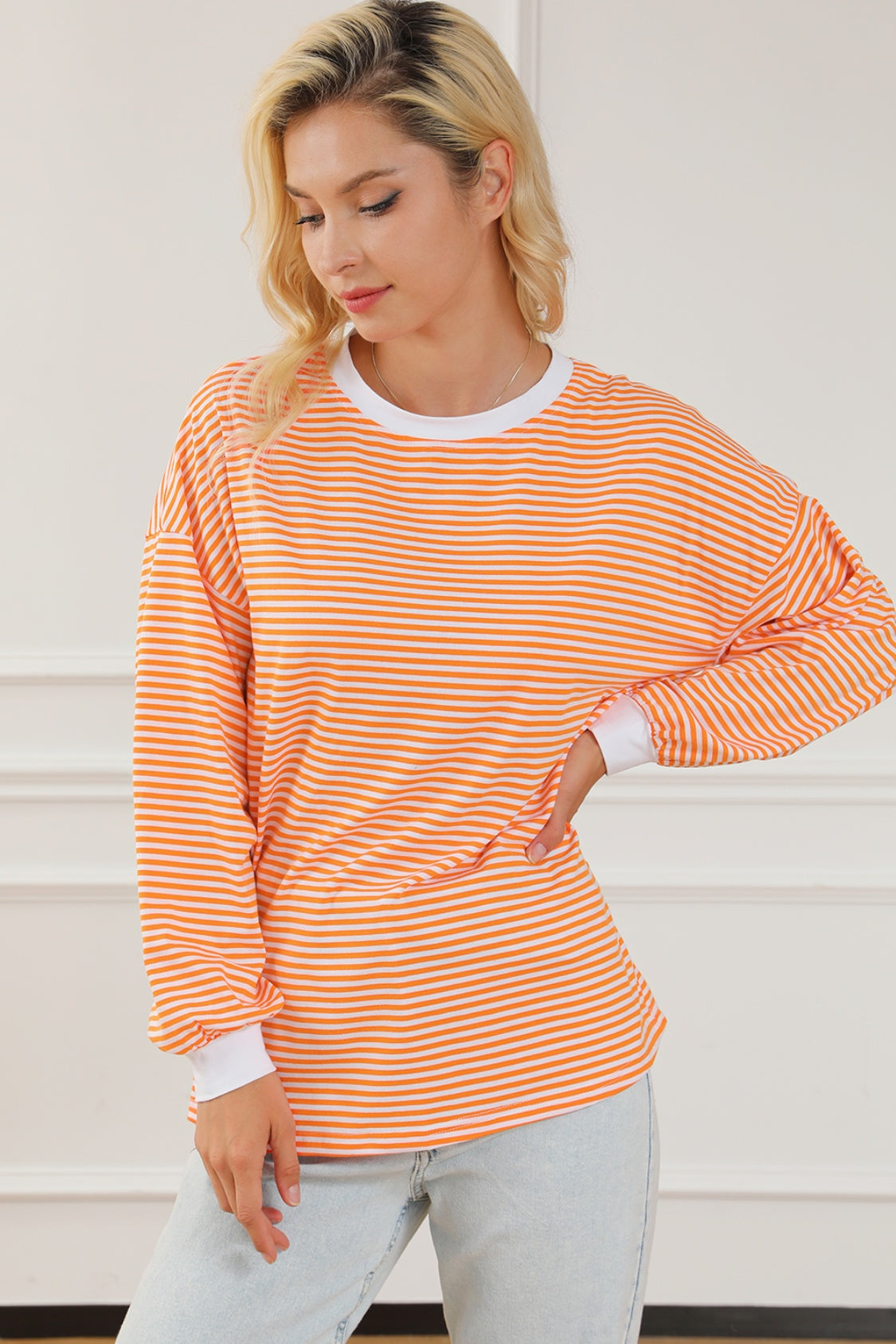 Striped Round Neck Long Sleeve Sweatshirt