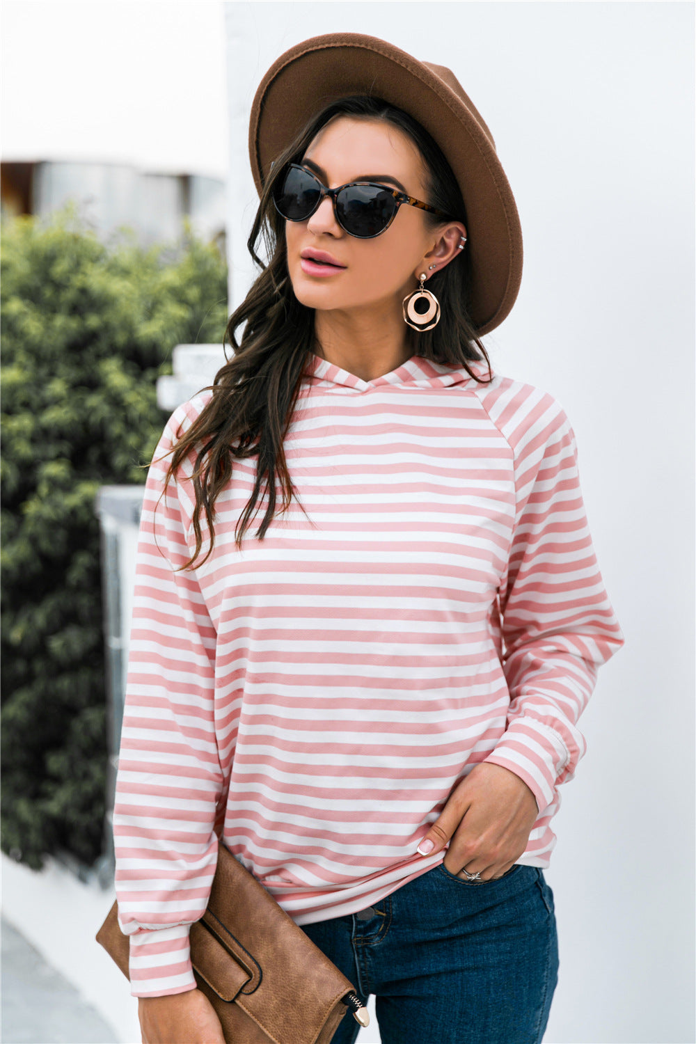 Horizontal Stripe Raglan Sleeve Hoodie