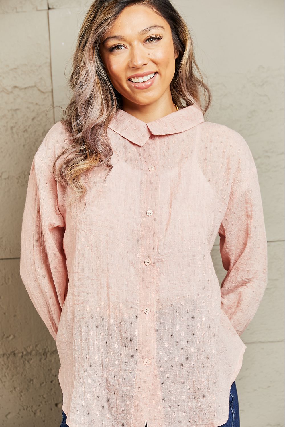 Petal Dew Take Me Out Lightweight Button Down Top