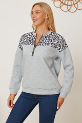 Leopard Half Zip Dropped Shoulder Sweatshirt