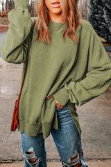 Dropped Shoulder Round Neck Long Sleeve Blouse