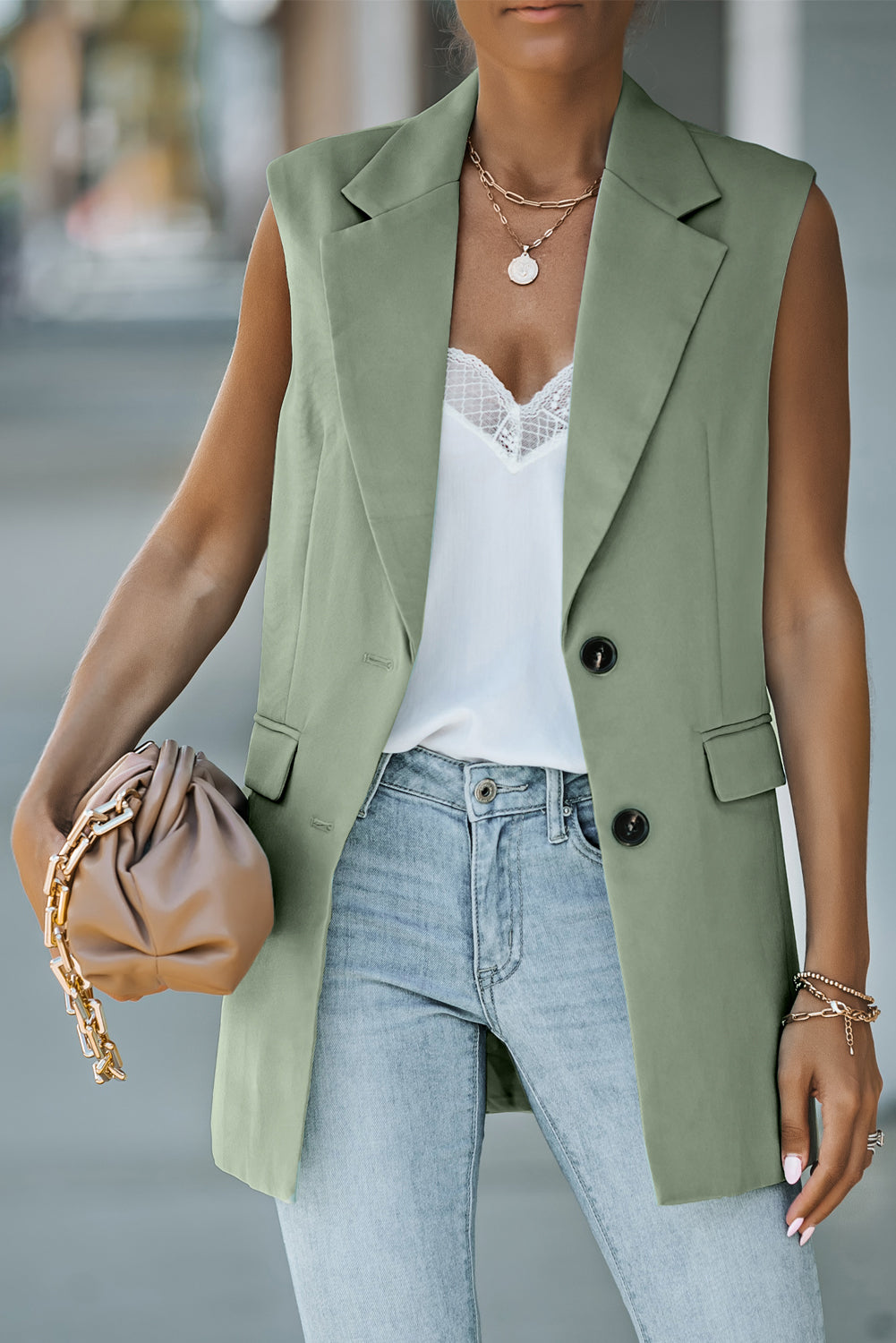 Longline Blazer Vest with Pockets