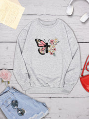 Butterfly Round Neck Dropped Shoulder Sweatshirt