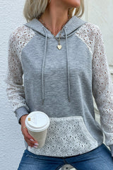 Lace Raglan Sleeve Drawstring Hoodie