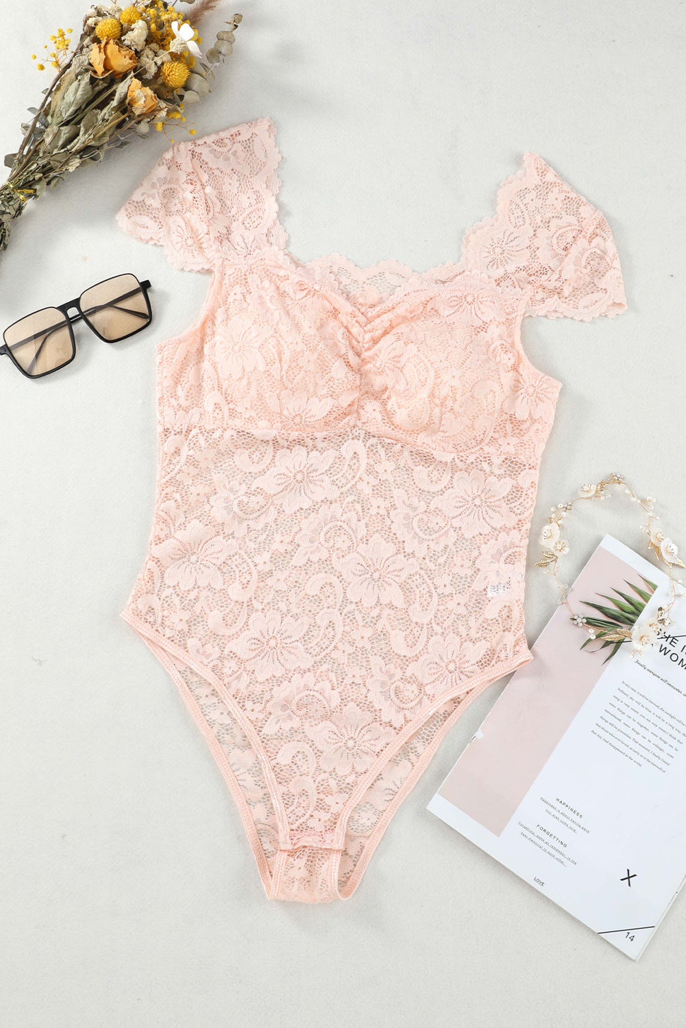 Ruched Sweetheart Neck Lace Bodysuit