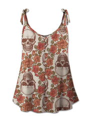 Skull Scoop Neck Tie Shoulder Cami