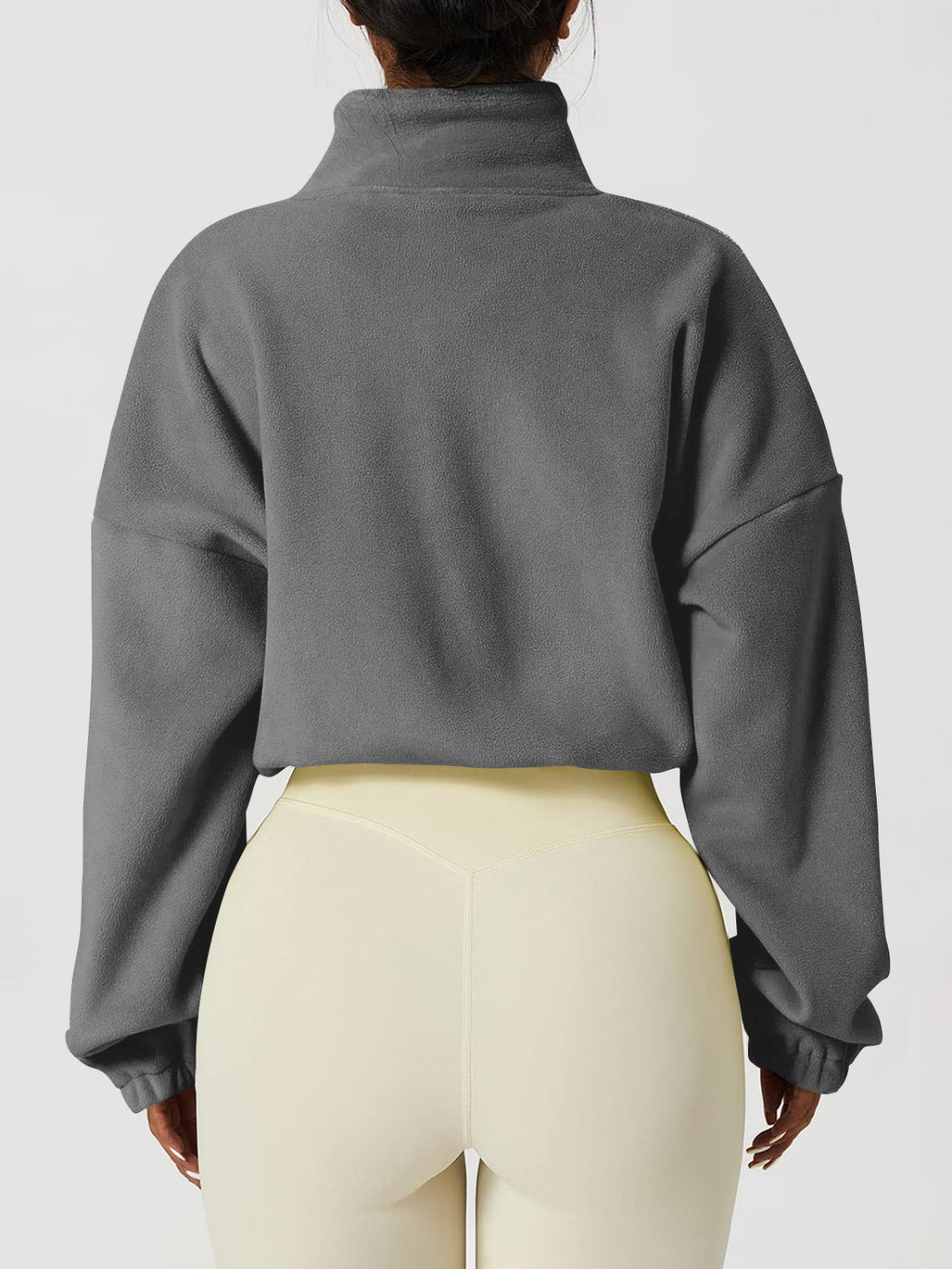 Drawstring Zip Up Dropped Shoulder Sweatshirt