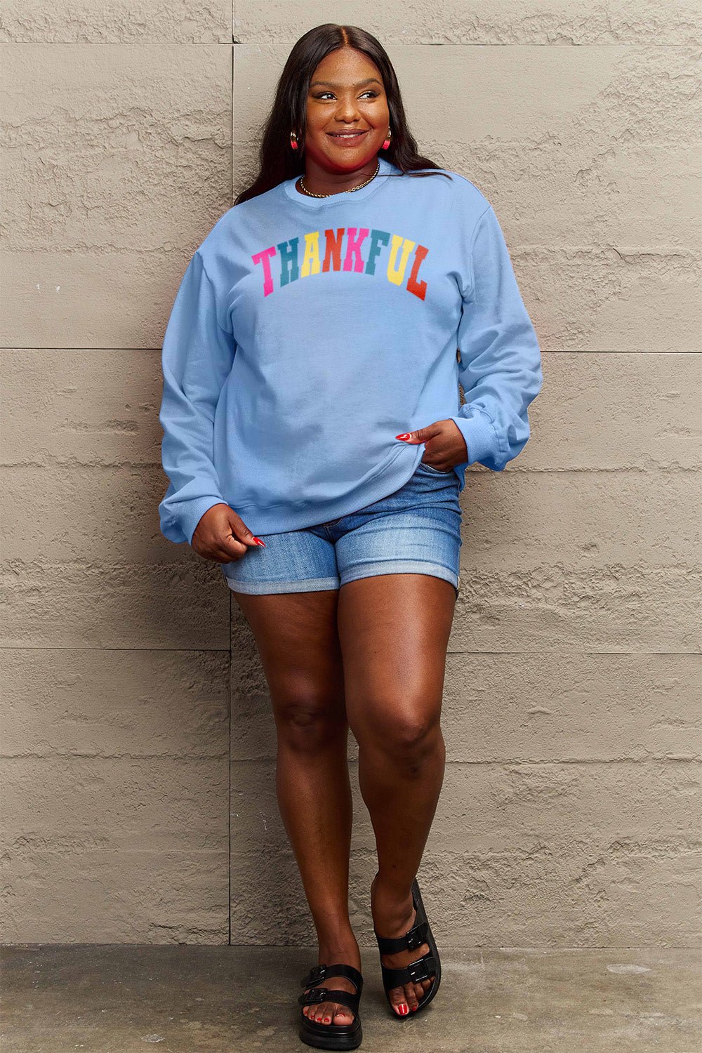 Simply Love Full Size THANKFUL Graphic Sweatshirt